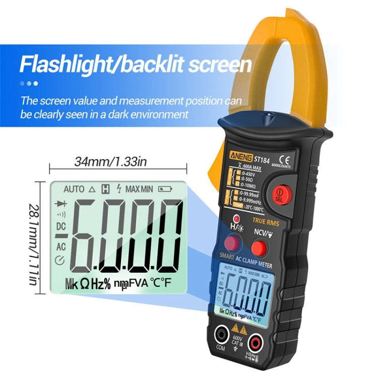 ANENG ST184 Automatically Identify Clamp-On Smart Digital Multimeter(Red)