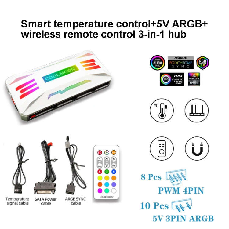 COOLMOON CM-MPAC PWM 5V ARGB Cooling Fan Remote Control For PC Case Chassis, Style: 3 in 1 Contro...
