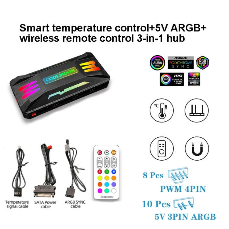 COOLMOON CM-MPAC PWM 5V ARGB Cooling Fan Remote Control For PC Case Chassis, Style: 3 in 1 Contro...