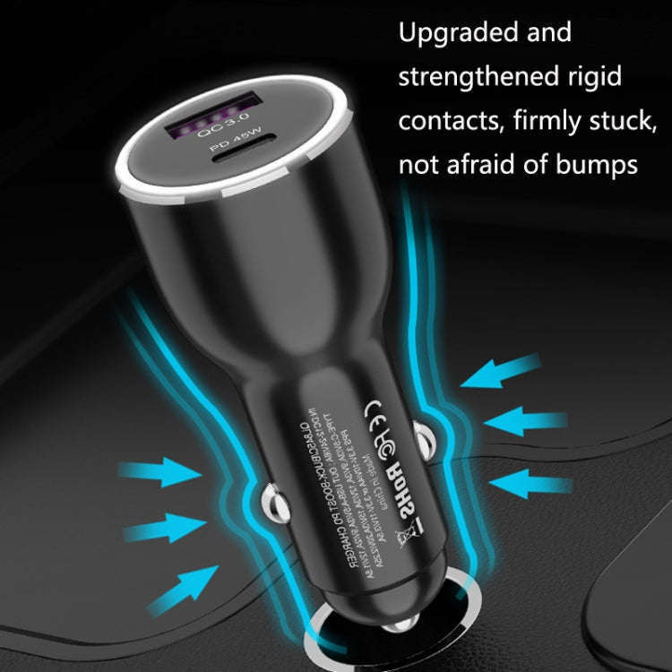 QL845C PD 45W USB-C / Type-C + QC 3.0 USB Car Charger(Black)