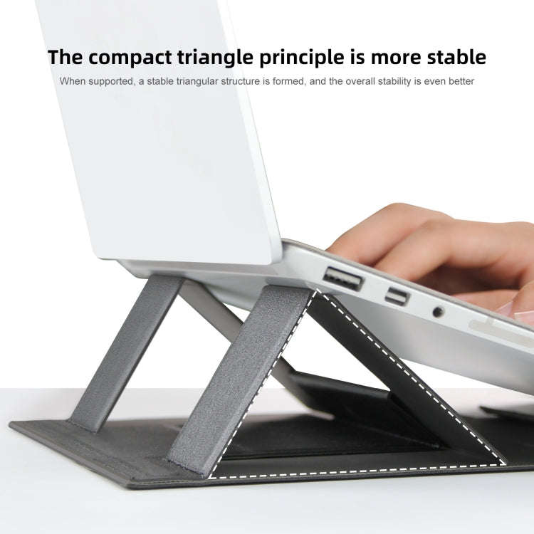 Laptop Leather Folding Stand Tablet Phone Holder(Blue)