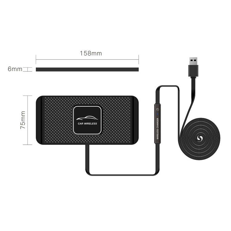 POLMXS C1 15W Car Anti-Skid Mats Wireless Charger With 1m USB Data Cable(Black)