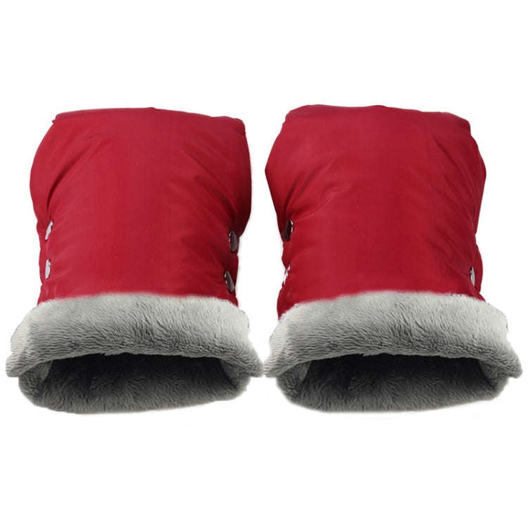 Baby Stroller Armrest Waterproof Warm Gloves(Bright Red)