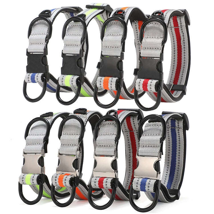 Dog Reflective Nylon Collar, Specification: S(Silver buckle orange)