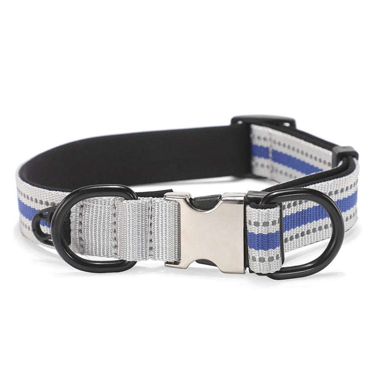 Dog Reflective Nylon Collar, Specification: M(Silver buckle blue)