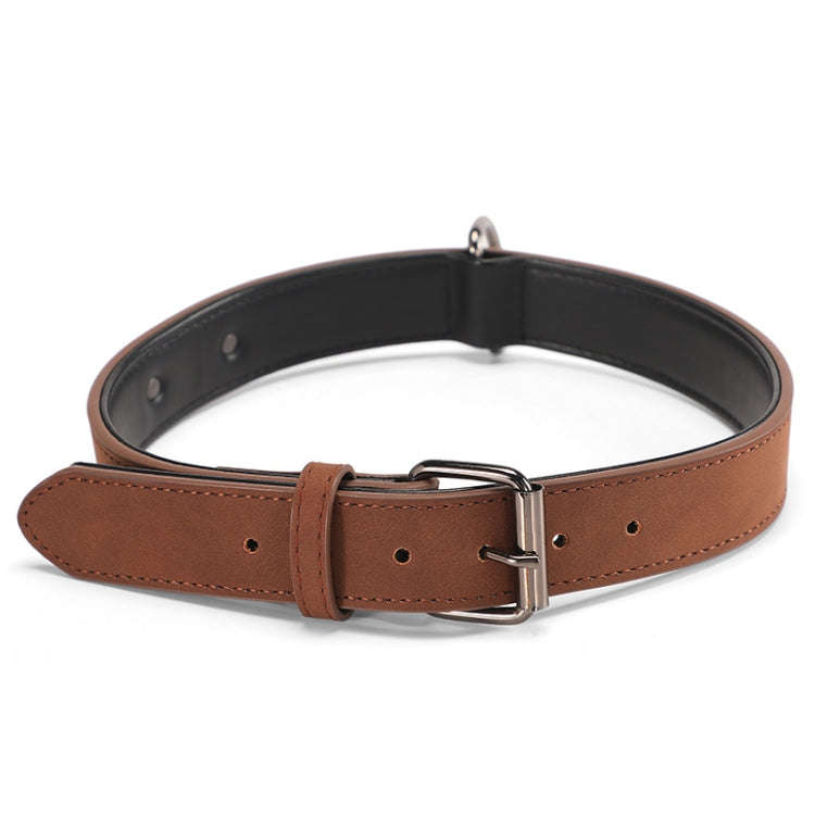 JINMAOHOU Dogs Double-Layer Leather Collar, Specification: S 39x2.2cm(Brown)