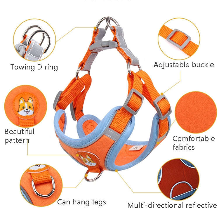 BL-867 Pet Chest Straps Reflective Dog Traction Rope, Size: M(Orange)