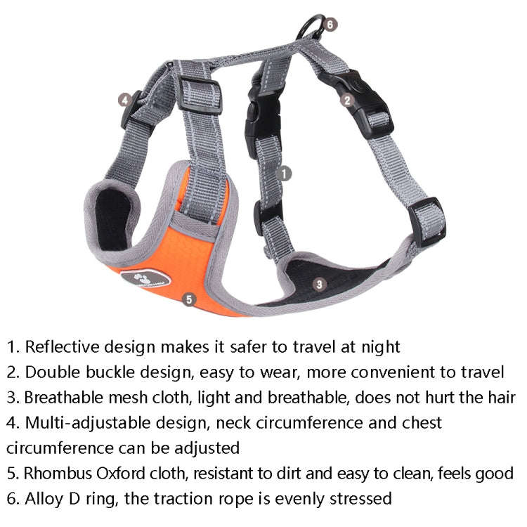 BL-852 Pet Traction Rope Mesh Breathable Dog Chest Straps XL(Orange)