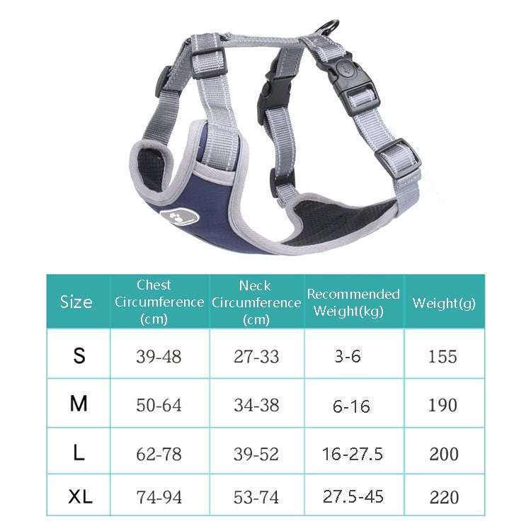 BL-852 Pet Traction Rope Mesh Breathable Dog Chest Straps XL(Deep Blue)