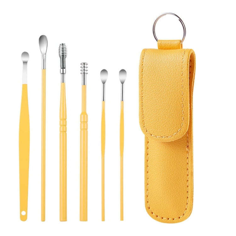6 In 1 Stainless Steel Spring Spiral Portable Ear Pick, Specification: Yellow