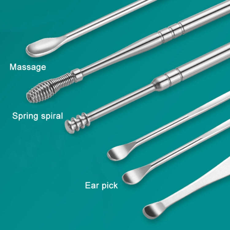 6 In 1 Stainless Steel Spring Spiral Portable Ear Pick, Specification: Blue