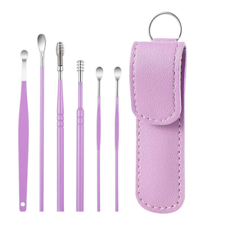 6 In 1 Stainless Steel Spring Spiral Portable Ear Pick, Specification: Purple
