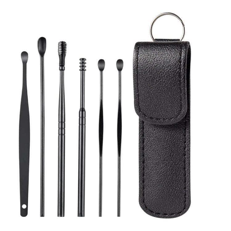 6 In 1 Stainless Steel Spring Spiral Portable Ear Pick, Specification: Black