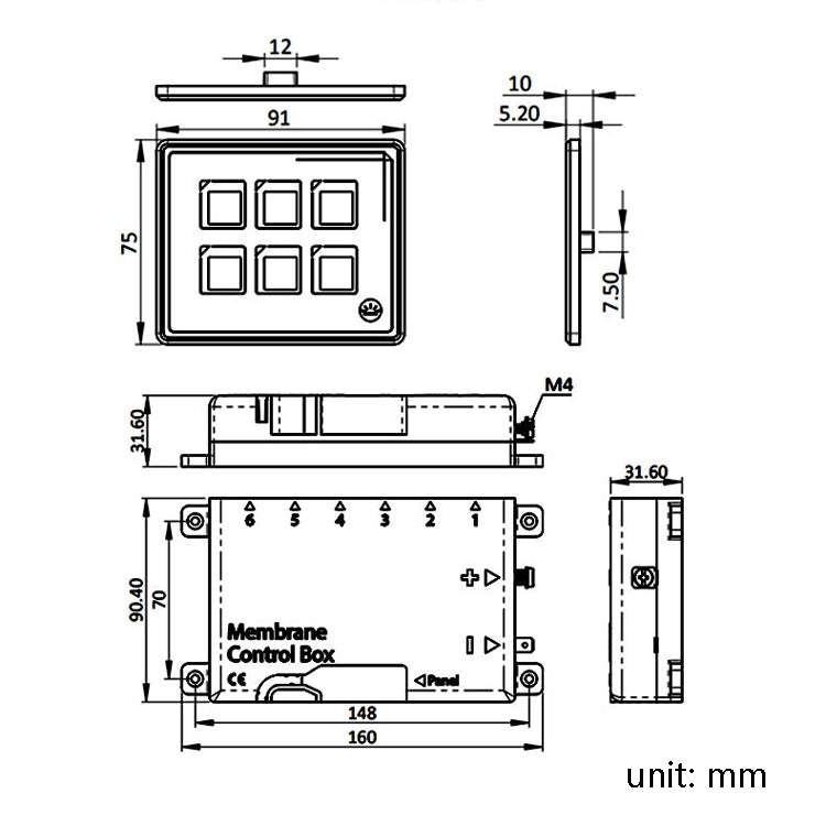 SP5106 RV Yacht Modified 5mm Film Touch 6-Bit Panel Switch