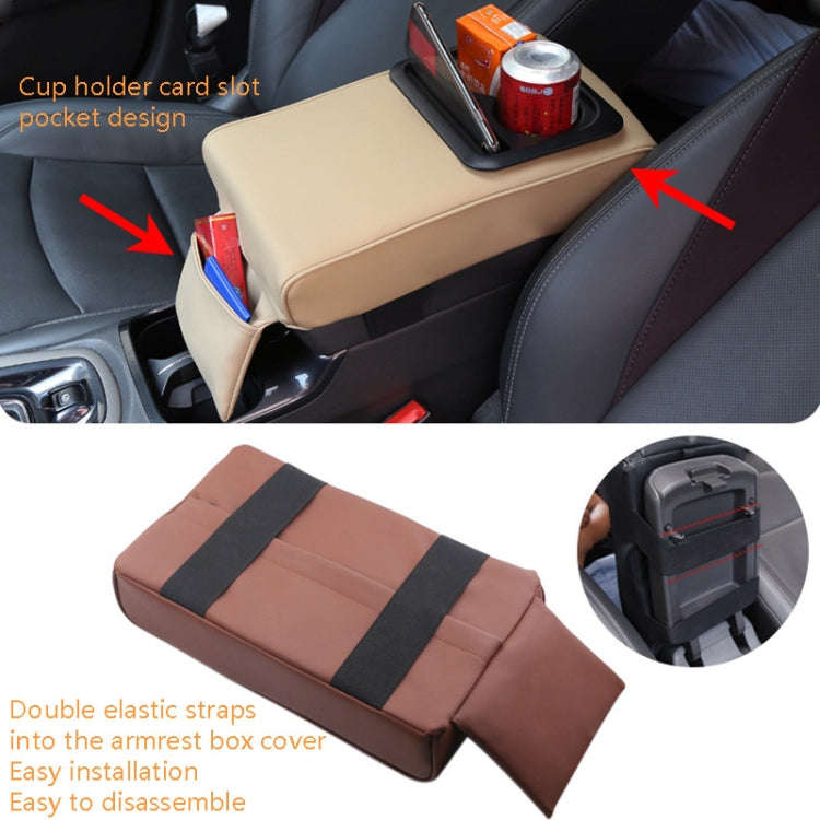 Car Armrest Box Increased Support With Rear Seat Water Cup Holder(Beige)