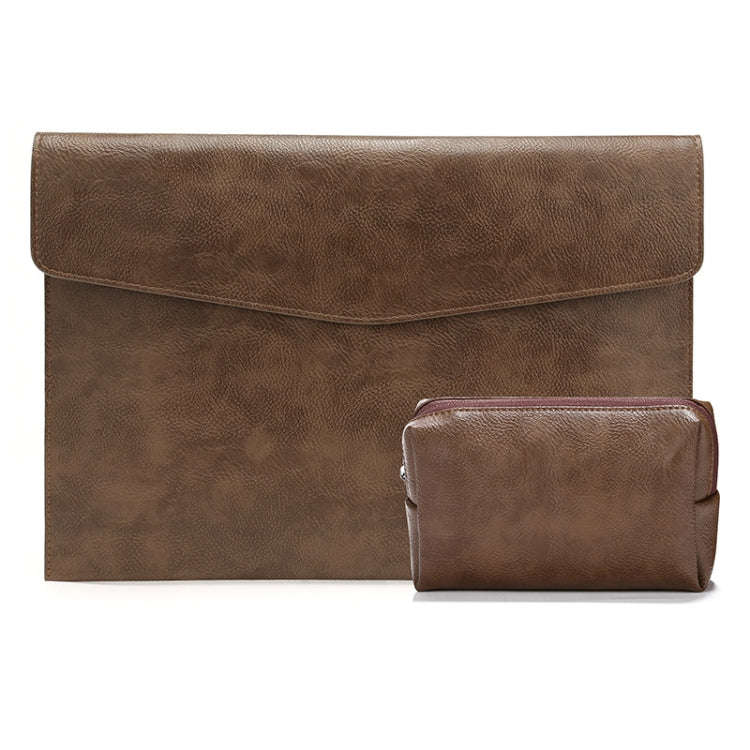 PU Leather Litchi Pattern Sleeve Case For 13.3 Inch Laptop, Style: Liner Bag + Power Bag  (Dark B...