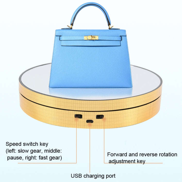 25cm Adjustable Speed Electric Rotating Display Stand Video Shooting Props Turntable(Golden Mirror)