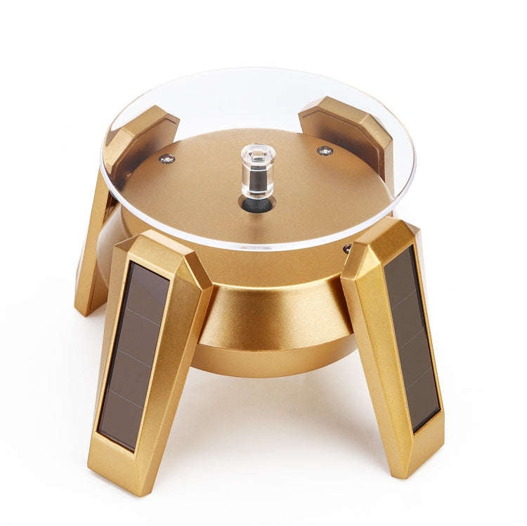 High-Footed UFO Solar 9cm 360 Rotating Display Stand Props Turntable(Gold Blue Light)