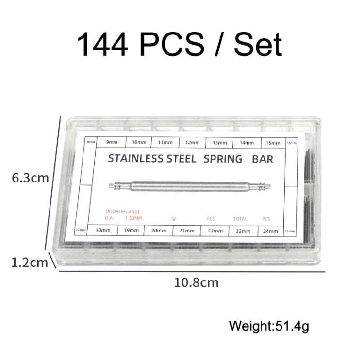 144 PCS / Set 8-25mm Strap Connecting Shaft Stainless Steel Watch Spring Bar