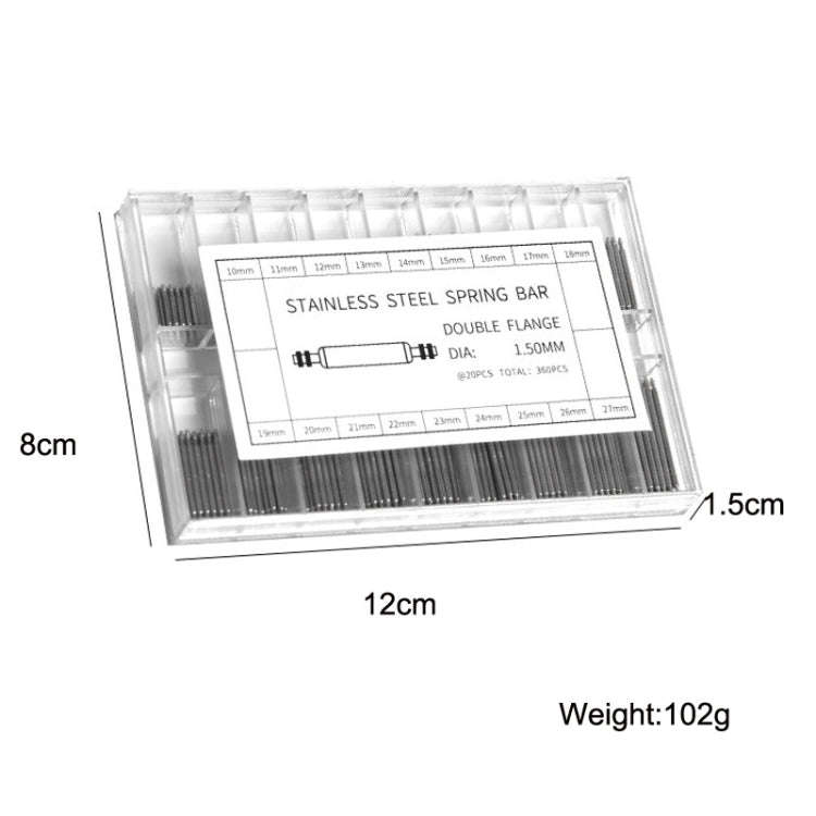 360 PCS / Set with Ear Batch 10-27mm Strap Connecting Shaft Stainless Steel Watch Spring Bar