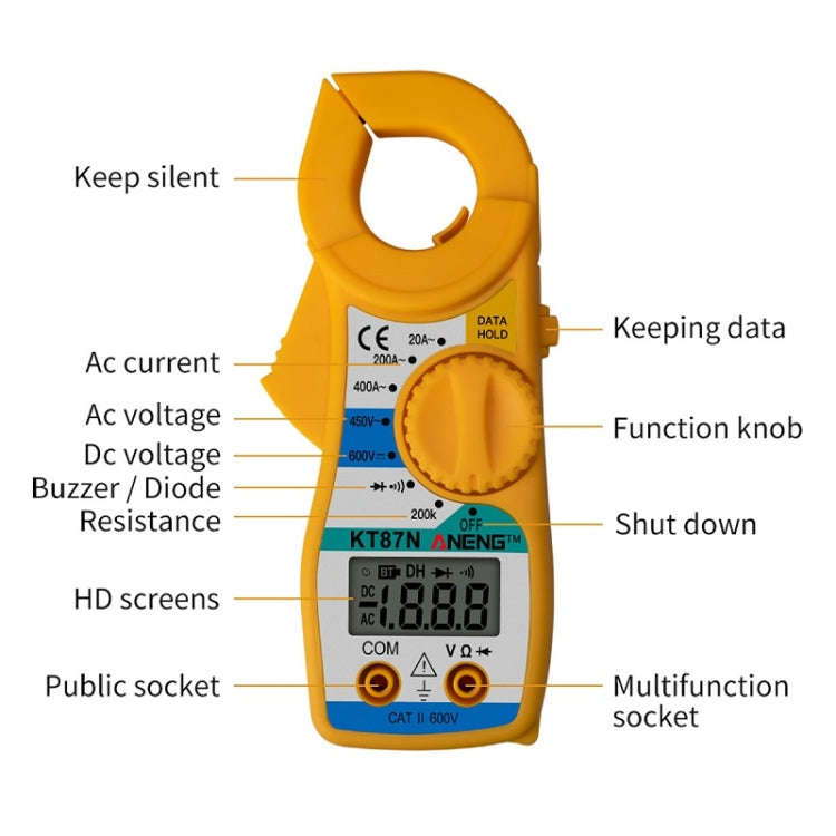 ANENG KT-87N Clamp Voltage And Current Measuring Multimeter(Yellow)