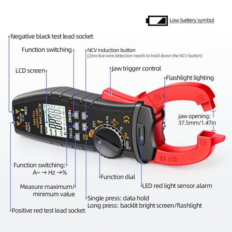 ANENG ST192 600A DC Current Multifunctional AC And DC Clamp Digital Meter