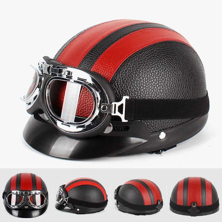 BSDDP A0318 PU Helmet With Goggles, Size: One Size(Black Red)