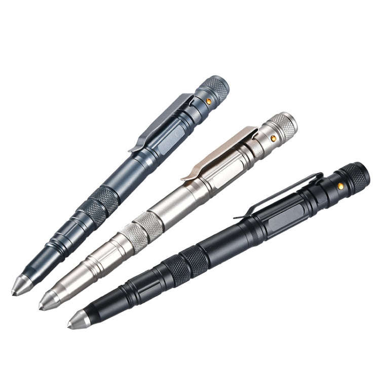 P08 Outdoor LED With Flashing Tungsten Steel Window Breaking Self-Defense Pen(Black)