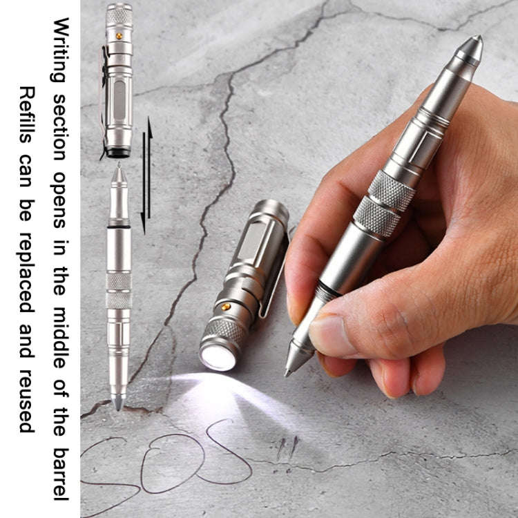 P08 Outdoor LED With Flashing Tungsten Steel Window Breaking Self-Defense Pen(Black)