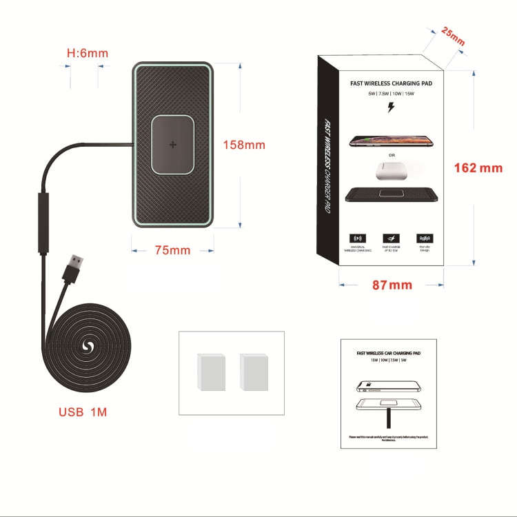C1-PRO 2 In 1 15W Car Wireless Charging Anti-Slip Pad With Luminous For AirPods / iPhone