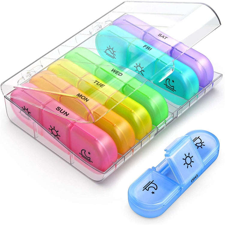21-compartment Rainbow Pill Box One Week Pill Box(Transparent +Colorful)
