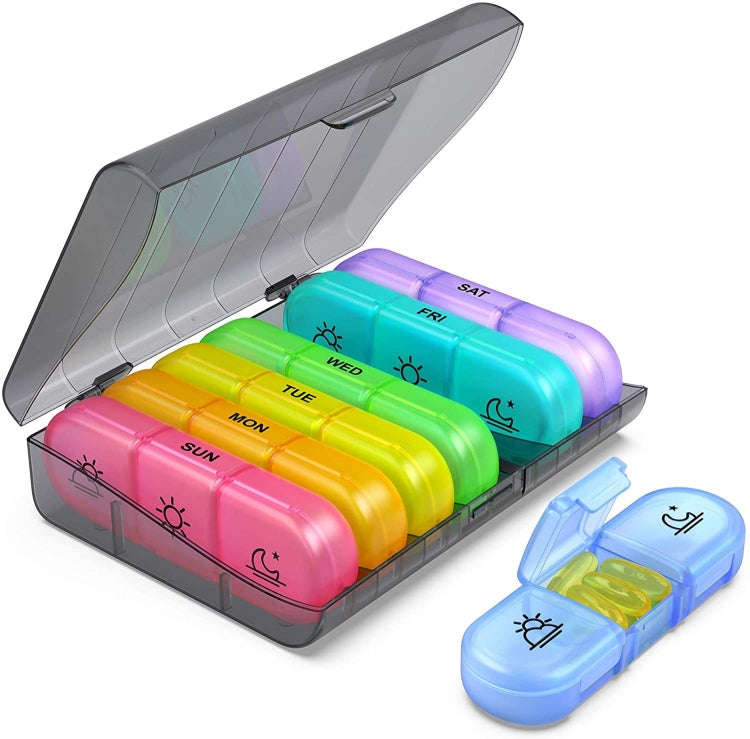 21-compartment Rainbow Pill Box One Week Pill Box(Gray + Colorful)