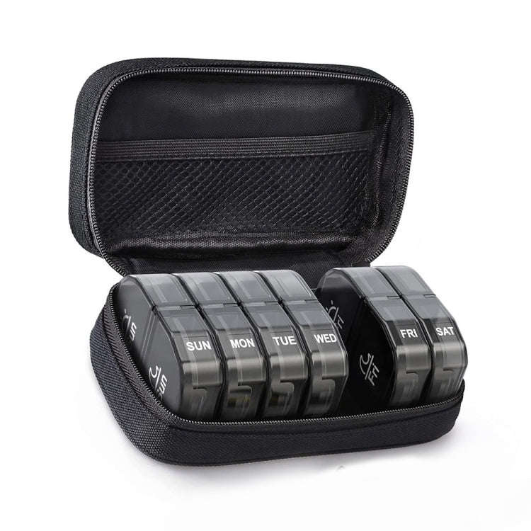14 Compartment Medicine Box Plastic Double Row Leather Bag Pill Box(Black)