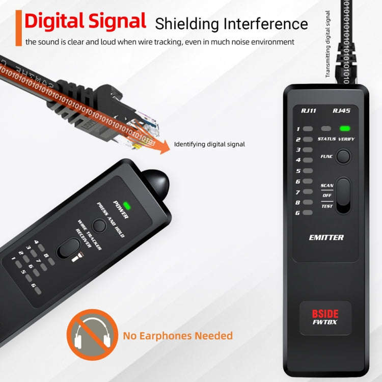 BSIDE FWT8X  Dual Mode Network Wire Tracker Cable Toner RJ45 RJ11 Accurate Ethernet LAN Tracer