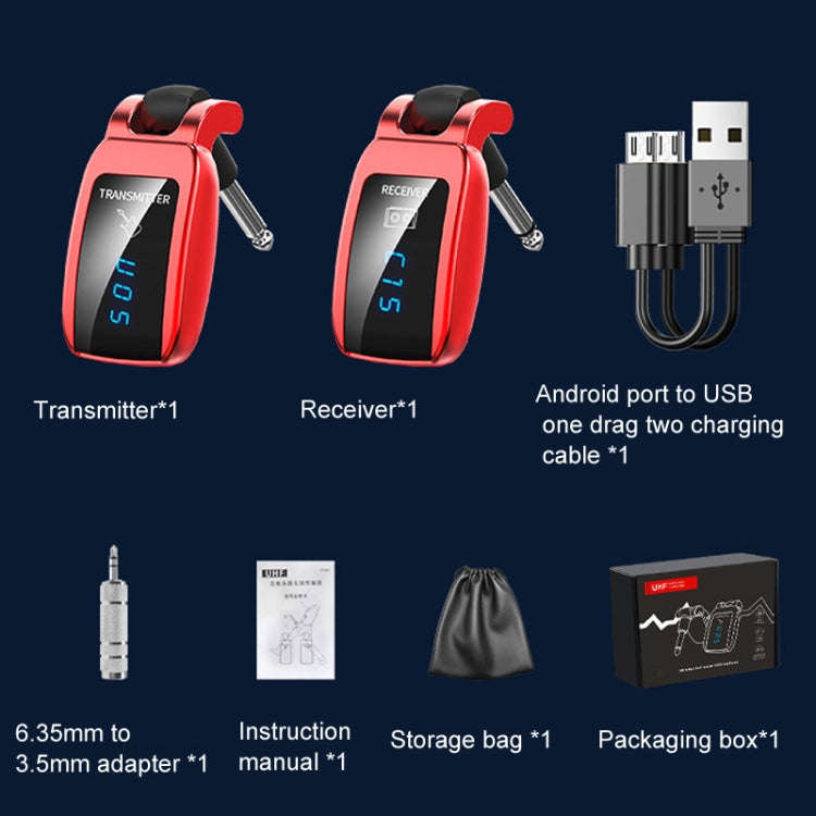 U12DX  6.35mm Jack Wireless Guitar Transmitter Receiver Rechargeable Adapter(Red)