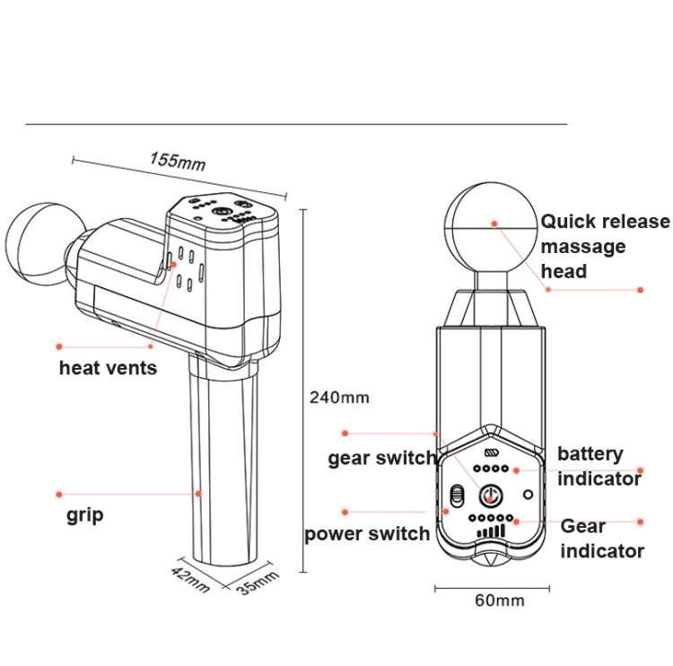 Booster T  Deep Muscle Relaxation Massage Gun,EU Plug  2000mAh With 6 Massage Head(Gray)