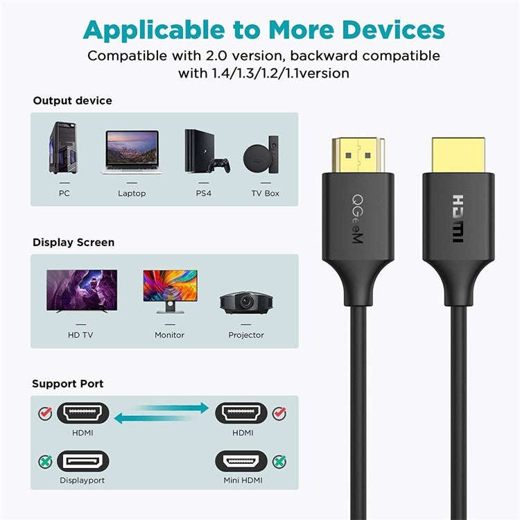 QGeeM QG-AV16 HD TV Blu-Ray Projection HDMI TV Cable Supports 4K, Length: 3 m