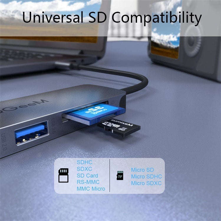 QGeeM QG-UH05-4 5 In 1 TYPE-C Extension HUB Adapter Compatible with SD/TF Reader(5-port)