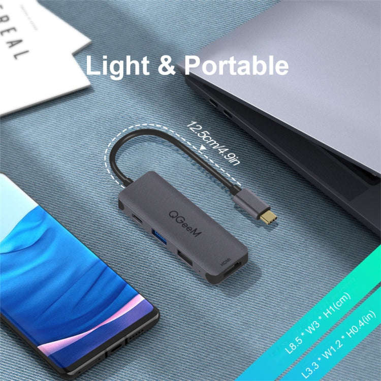 QGeeM UH04-1 4 In 1 USB 3.0 Multifunction Type-C Extension HUB Adapter(Silver Gray)