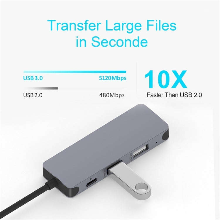 QGeeM UH04-1 4 In 1 USB 3.0 Multifunction Type-C Extension HUB Adapter(Silver Gray)