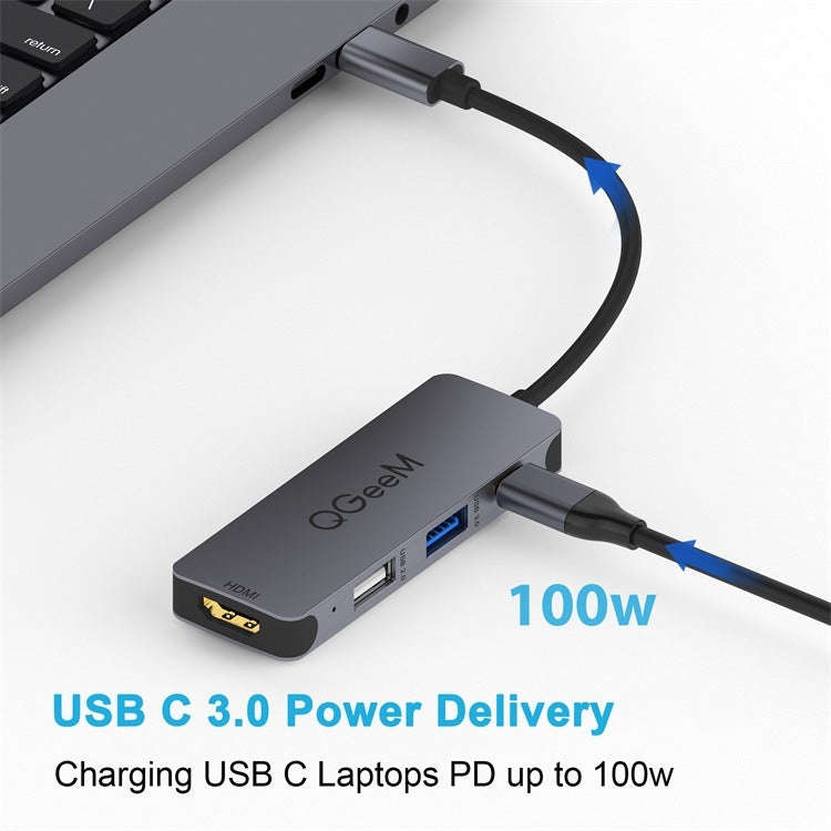 QGeeM UH04-1 4 In 1 USB 3.0 Multifunction Type-C Extension HUB Adapter(Silver Gray)