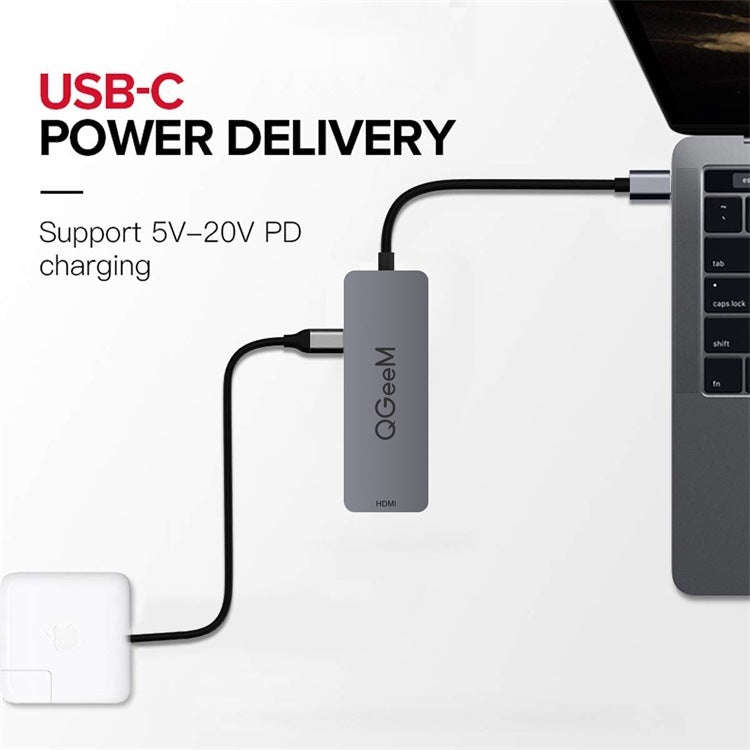 QGeeM UH04-1 4 In 1 USB 3.0 Multifunction Type-C Extension HUB Adapter(Silver Gray)