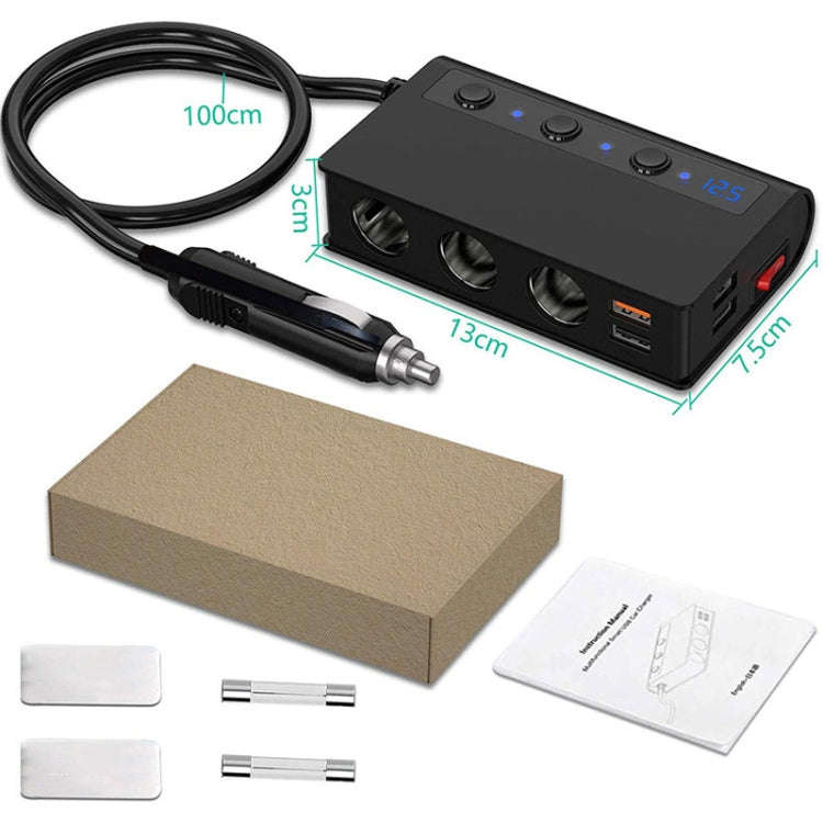 TR24 3 In 1 Car Cigarette Lighter Independent Switch Charger(Black)