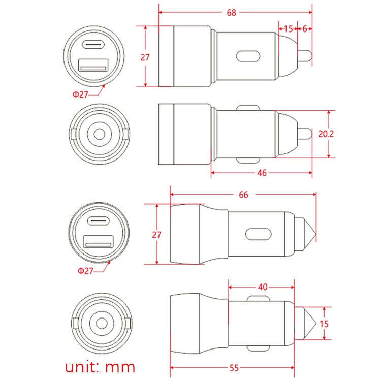 Aluminum Alloy Cigarette Lighter Applicable Car Charger, Model: Gray QCPD