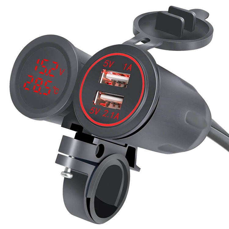 Motorcycle Modified With Bracket Dual USB 3.1A Charging With Temperature Voltage Bracket(Red Light)