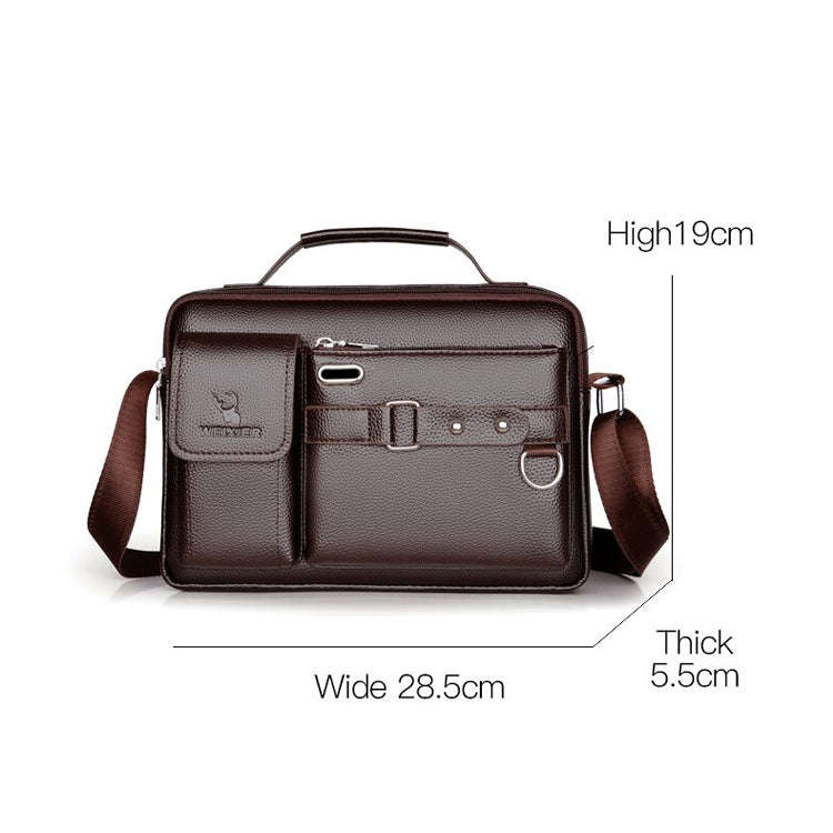 WEIXIER D235 Men Shoulder Bag Portable PU Leather Handbag(Plain Texture Dark Brown)