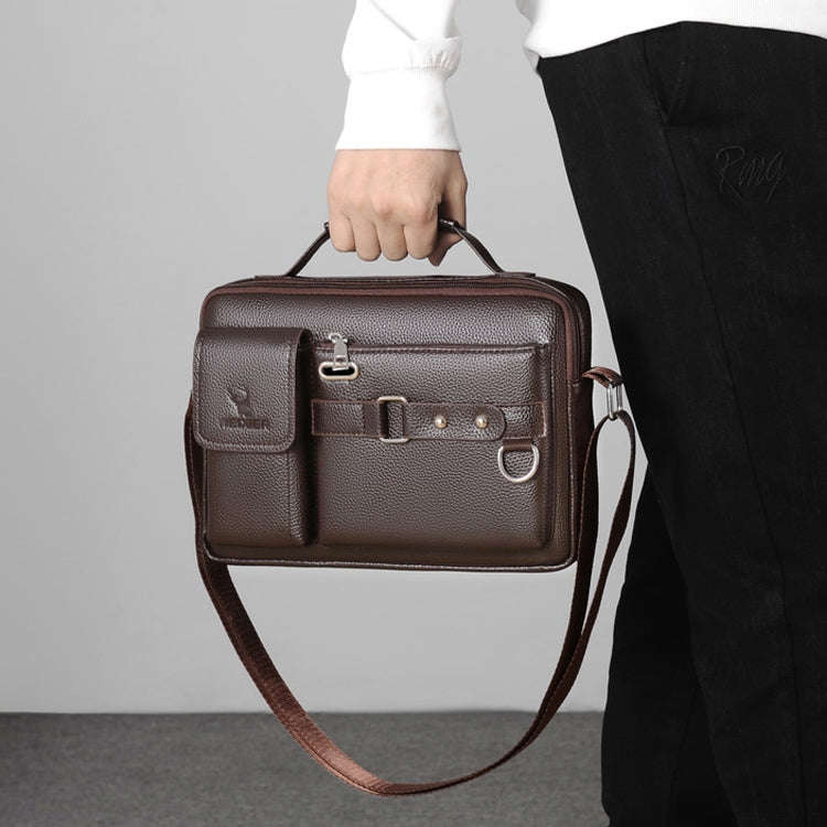 WEIXIER D235 Men Shoulder Bag Portable PU Leather Handbag(Plain Texture Dark Brown)