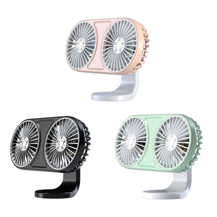 F211 Car Double Head With Led Electric Fan Car Air Outlet Instrument Panel USB Mini Fan(Pink)