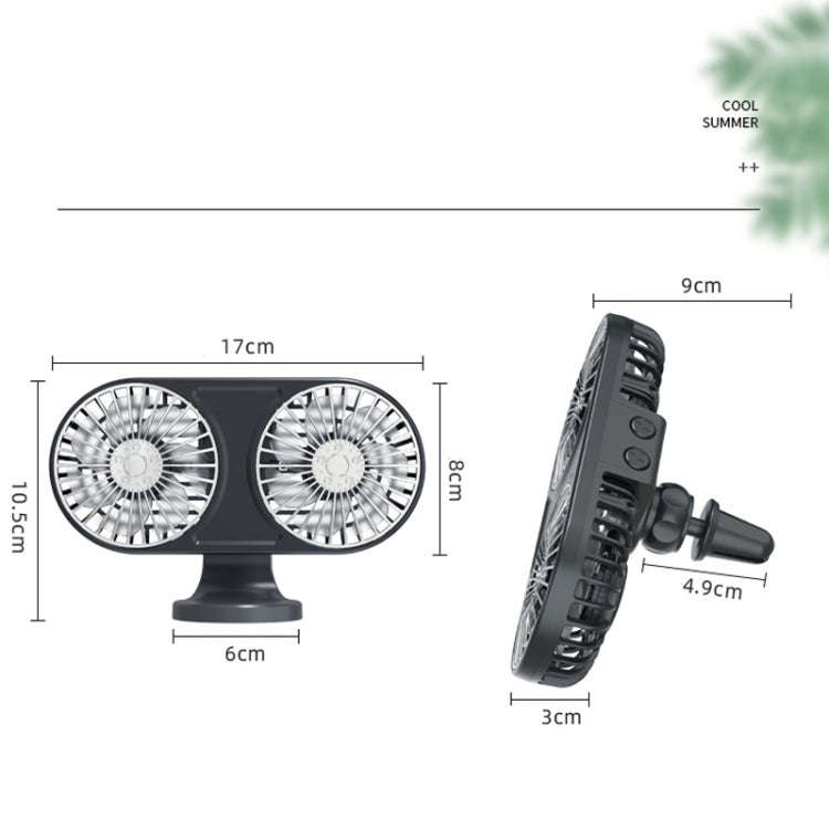 F211 Car Double Head With Led Electric Fan Car Air Outlet Instrument Panel USB Mini Fan(Pink)