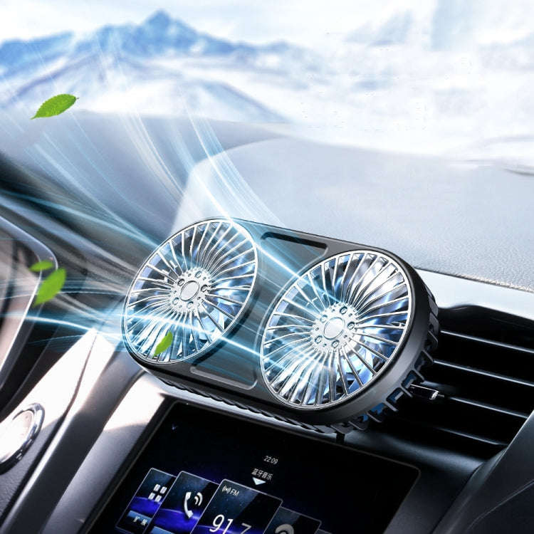 F211 Car Double Head With Led Electric Fan Car Air Outlet Instrument Panel USB Mini Fan(Pink)